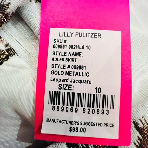 NWT Lilly Pulitzer Mini Skirt Gold Metallic Leopard Jacquard Size 10 - Picture 5 of 11